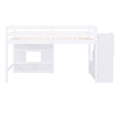 Loft Bed With Storage Staircase, Window & LED Light