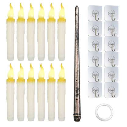 12Pcs Flameless Floating Candles LED Magic Hanging Candle Light Battery Operated Flickering Warm Light Window Candle With Magic Wand Remote for Hallow