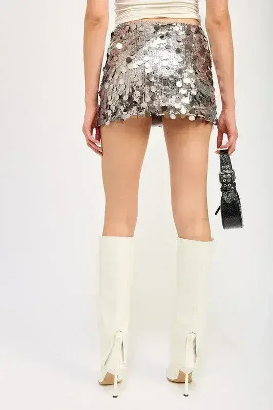 Sequin Emerald Green Mini Skirt – Sparkly with Thigh Slit | Sizes S-L