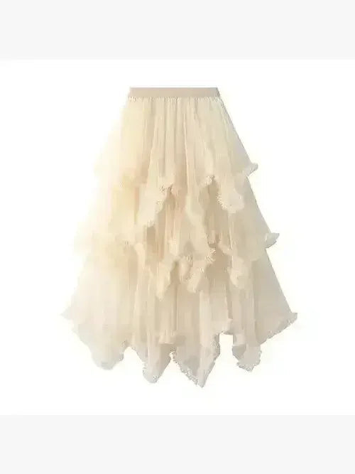 Layered Mesh High Waist Skirt – Sheer Tiered with Shorts