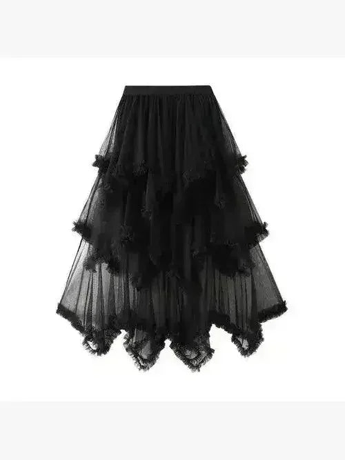 Layered Mesh High Waist Skirt – Sheer Tiered with Shorts