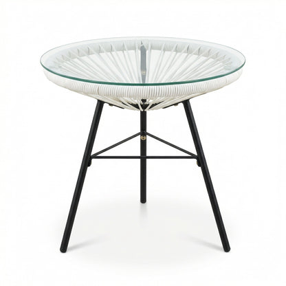 Nusa Outdoor Synthetic Wicker Glass-Top Side Table