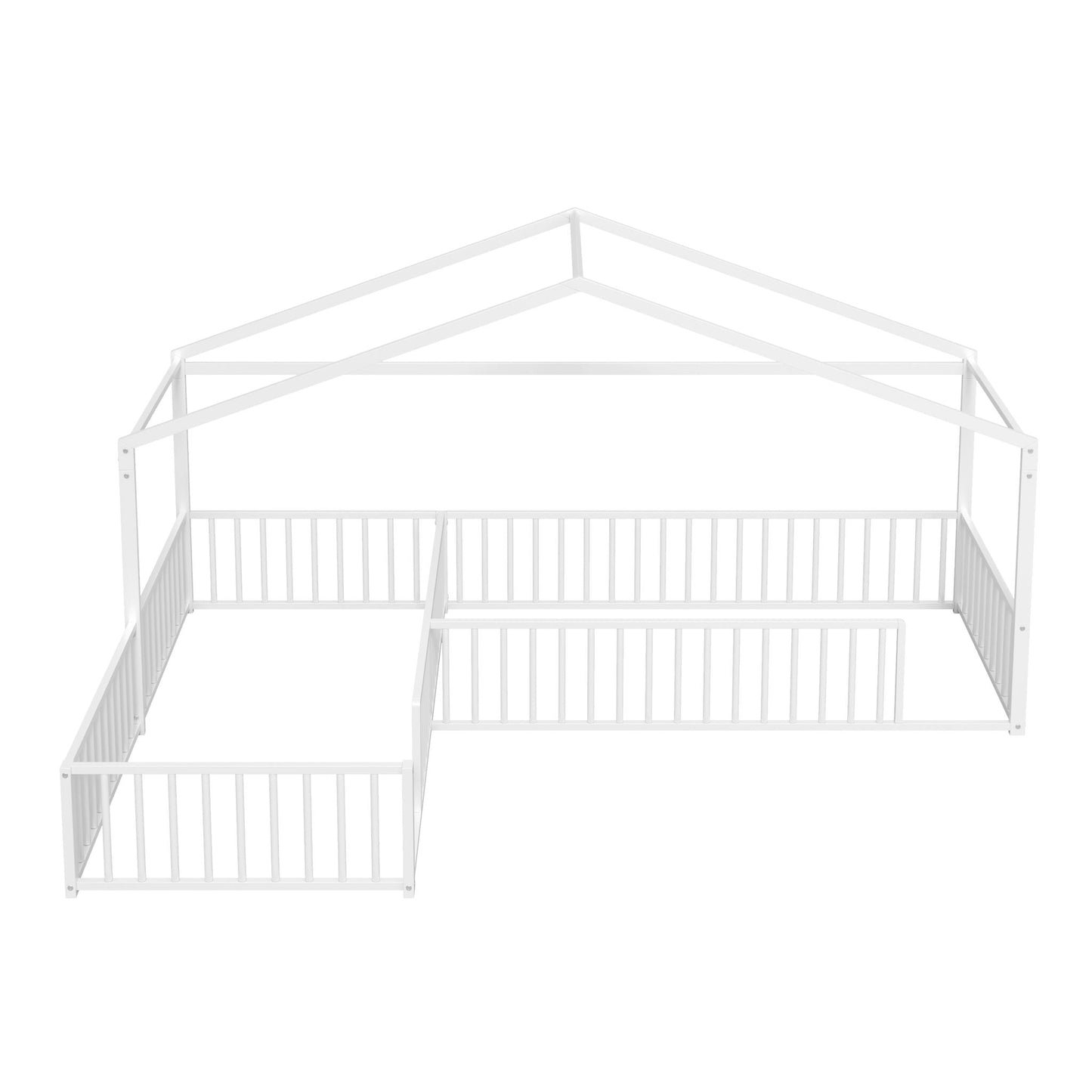 L-Shaped Montessori Bed For 2 Kids With Partitioned Fence