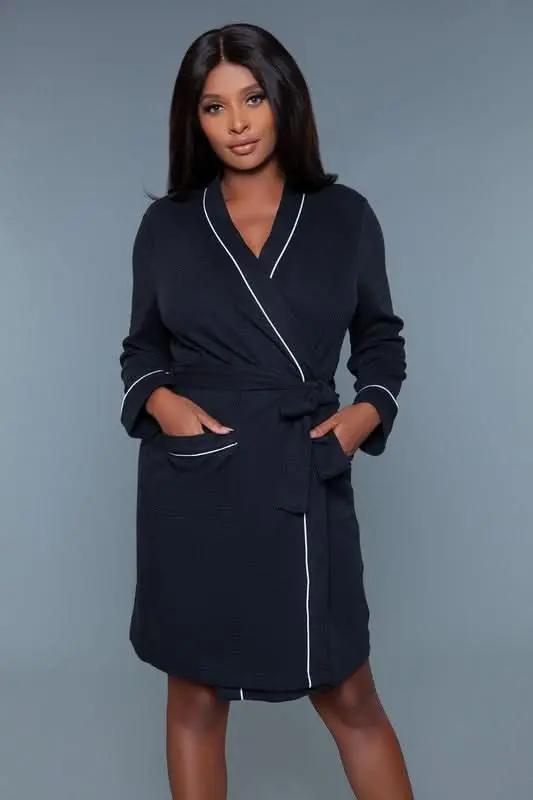 BE WICKED Waffle Robe Dress Black Knit