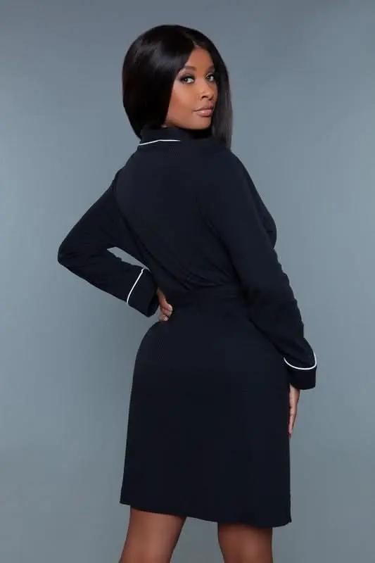 BE WICKED Waffle Robe Dress Black Knit
