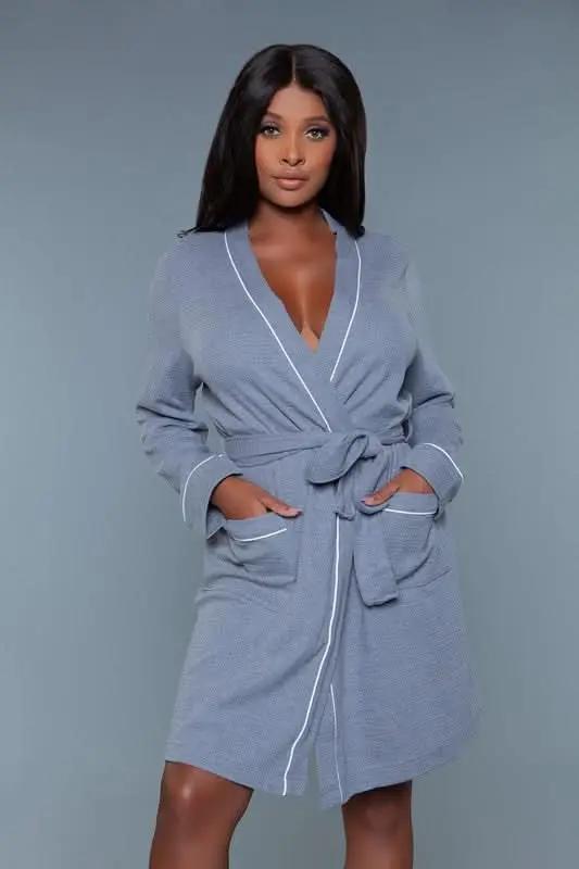 BE WICKED Waffle Robe Dress Black Knit