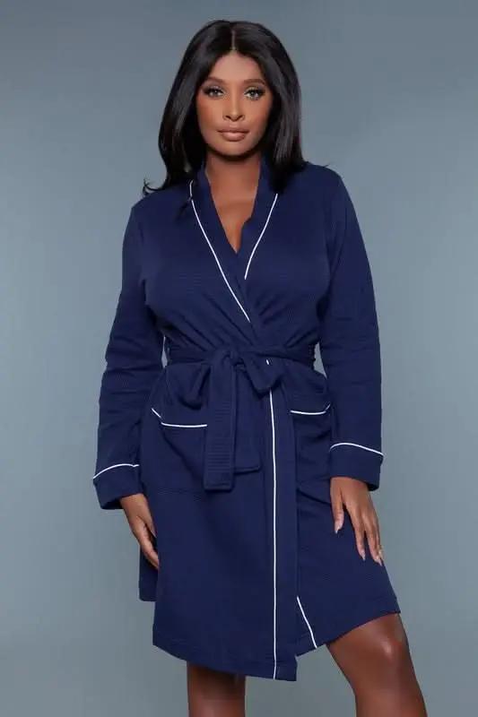 BE WICKED Waffle Robe Dress Black Knit