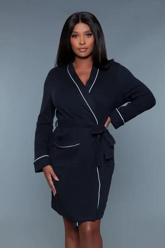 BE WICKED Waffle Robe Dress Black Knit