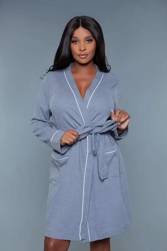 BE WICKED Waffle Robe Dress Black Knit