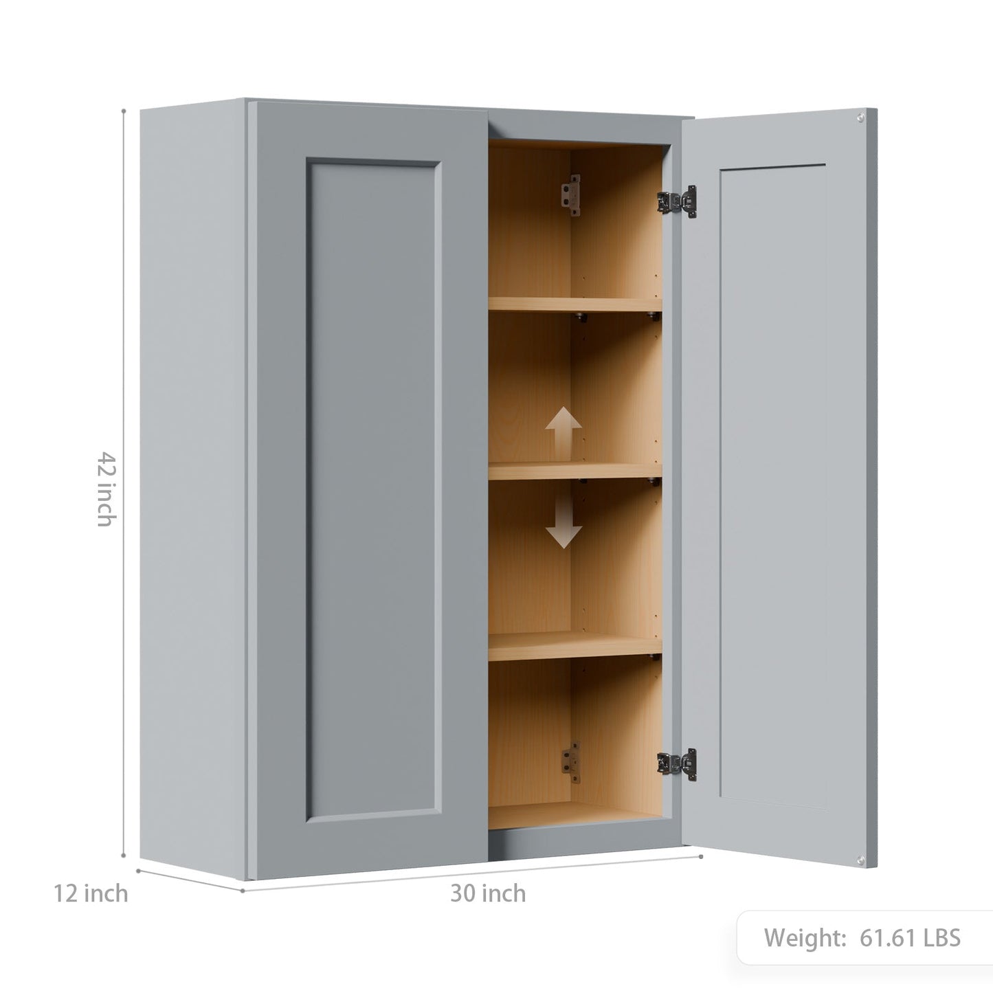 Gray Shaker Solid Wood Wall Cabinet with Soft-Close Doors