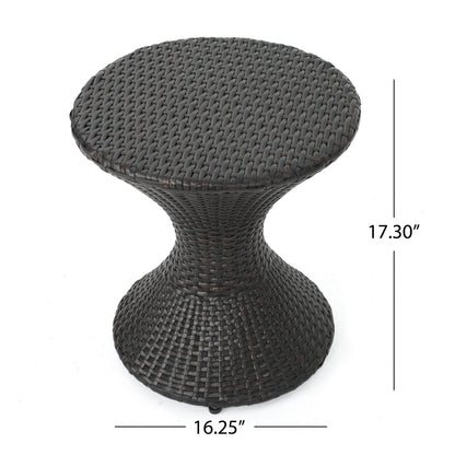 Outdoor 16-Inch Multi-Brown Wicker Hourglass Side Table