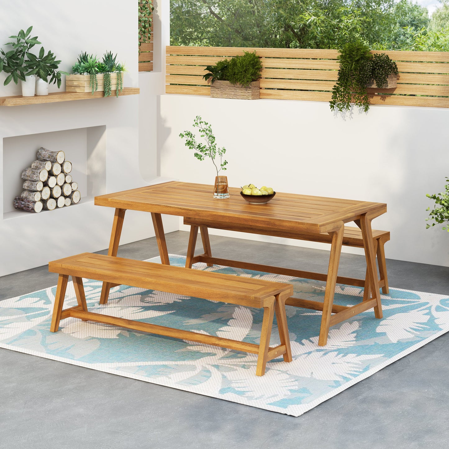 Outdoor 3-Piece Picnic Table Set in Acacia Wood