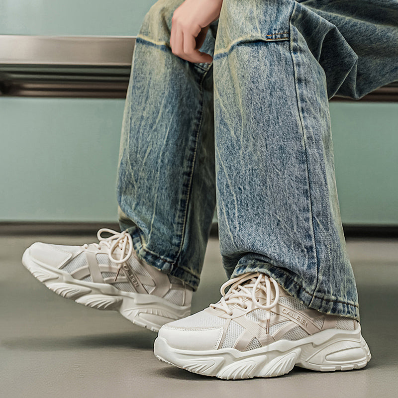 New Men's Breathable Mesh Sneakers, Trendy Versatile Anti-slip Chunky Sole Casual Dad Shoes For Men