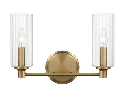 Regal - Double Light Vanity With Clear Ribbed Satin - Antique Brass / Clear
