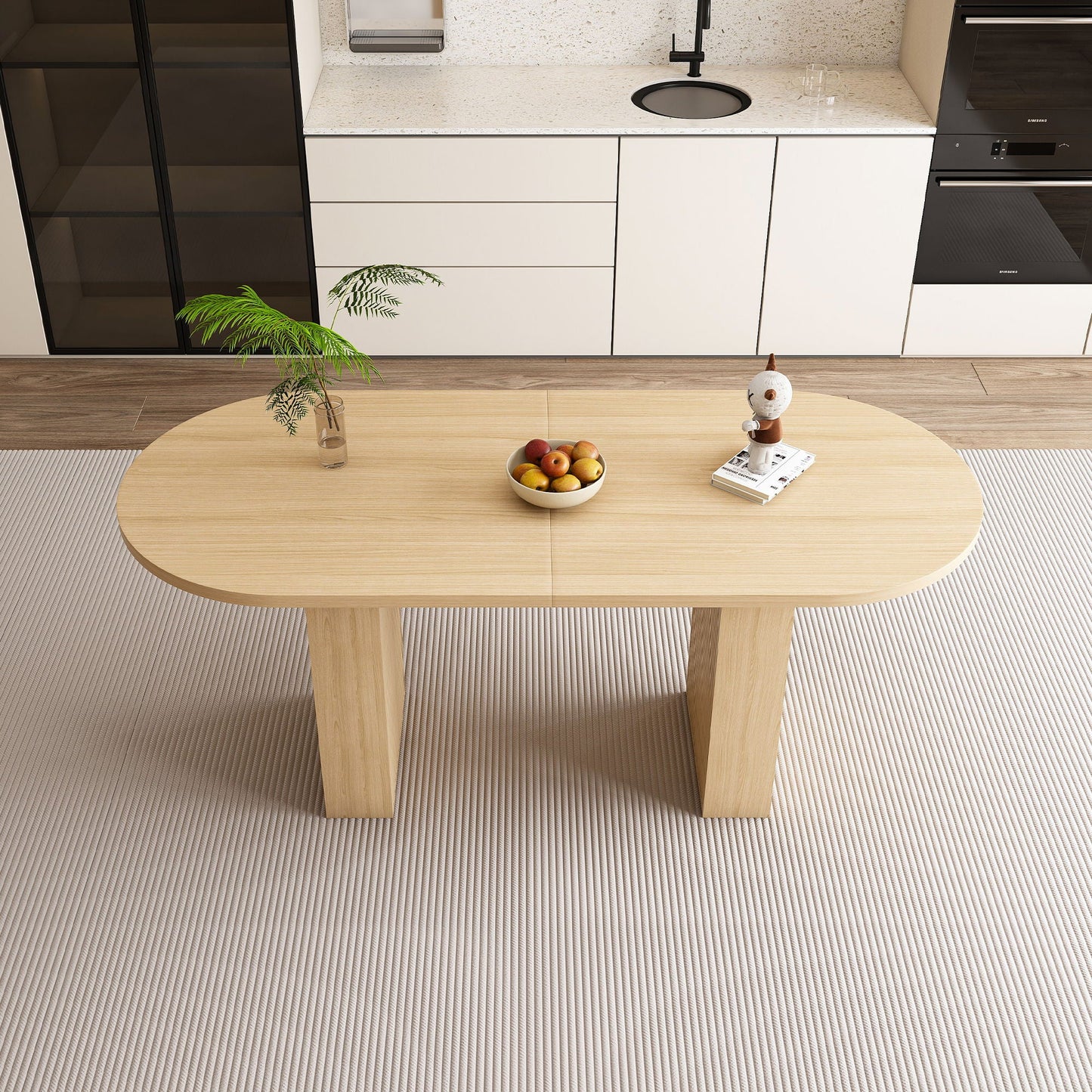 Oval Dining Table With Wood Strip Base