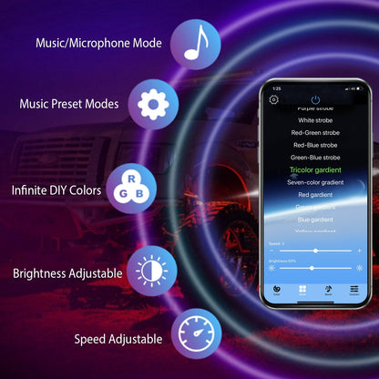 8 Pods RGB LED Rock LightsÊDC12V Car Neon Light Kit IP68 Waterproof Underglow Lights with Double Remote Controls Wireless APP ControlÊfor Jeep Truck U