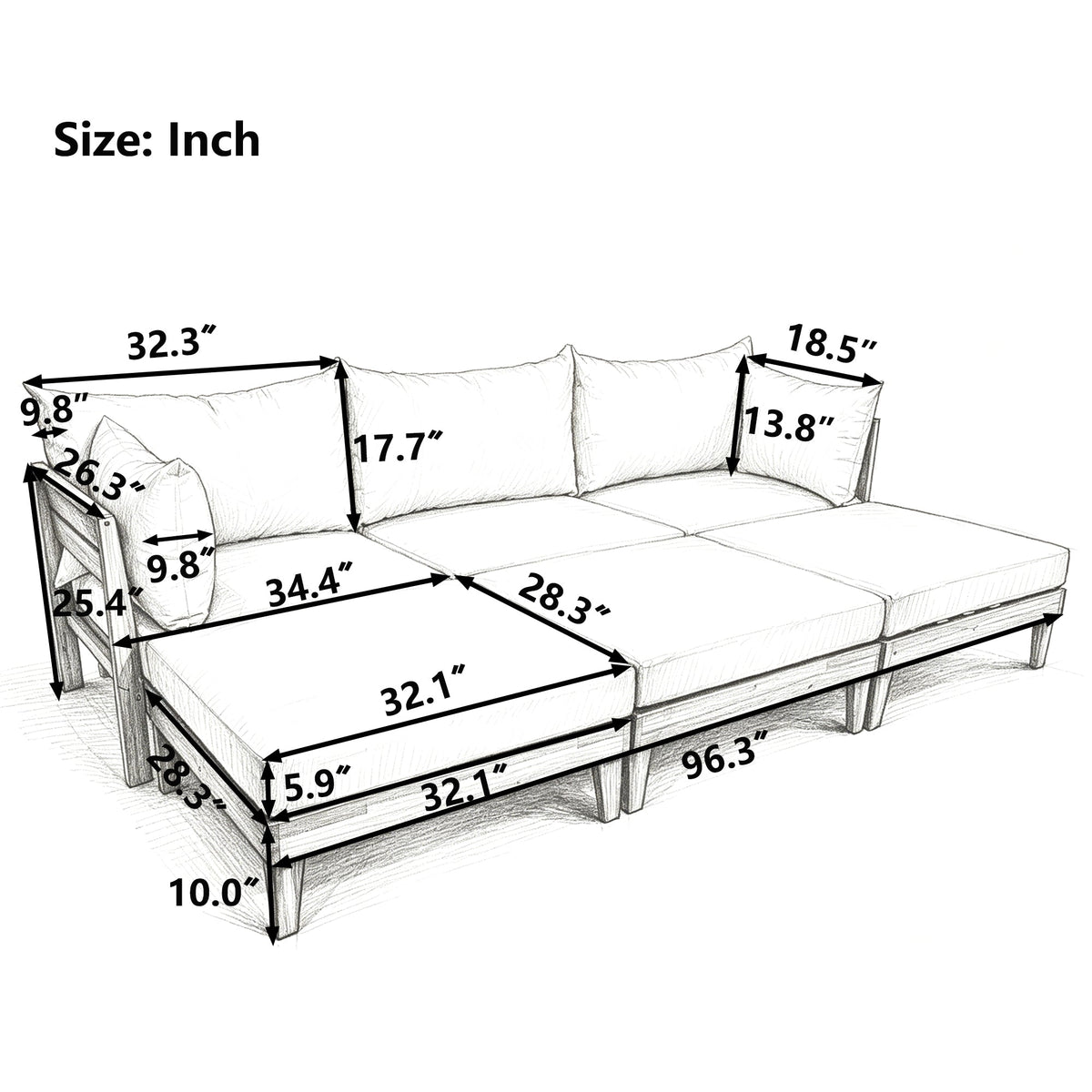 TOPMAX Outdoor Large Daybed Acacia Wood 6-Piece Patio Sofa Set