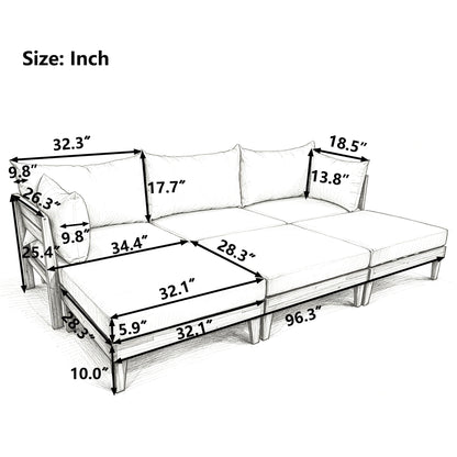 TOPMAX Outdoor Large Daybed Acacia Wood 6-Piece Patio Sofa Set