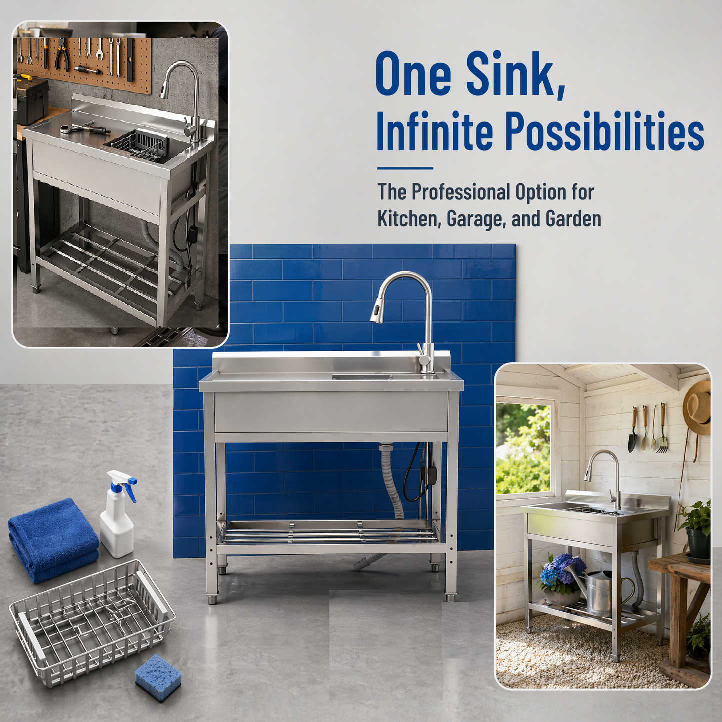 Stainless Steel Utility Sink, Freestanding Sink 2