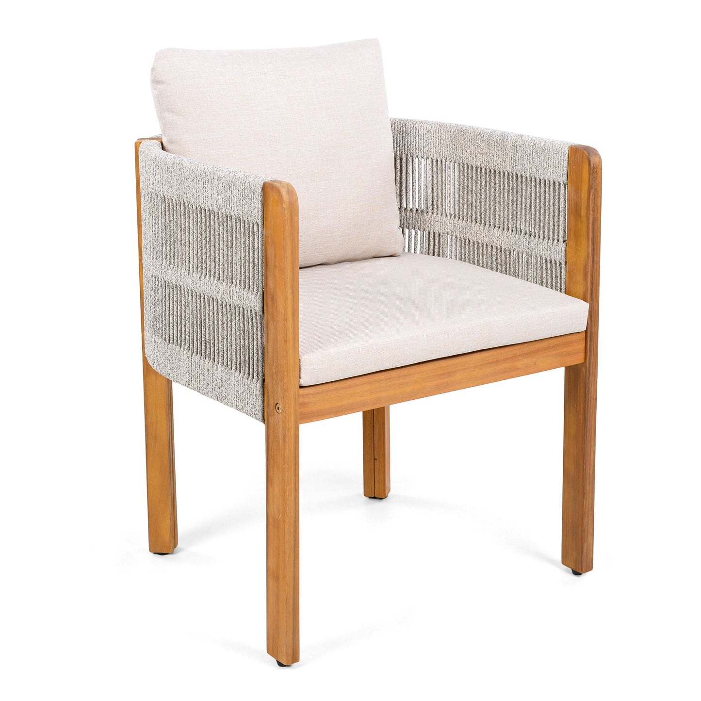 7 Piece Outdoor Dining Set With Table And 6 Chairs - Beige / Teak / White