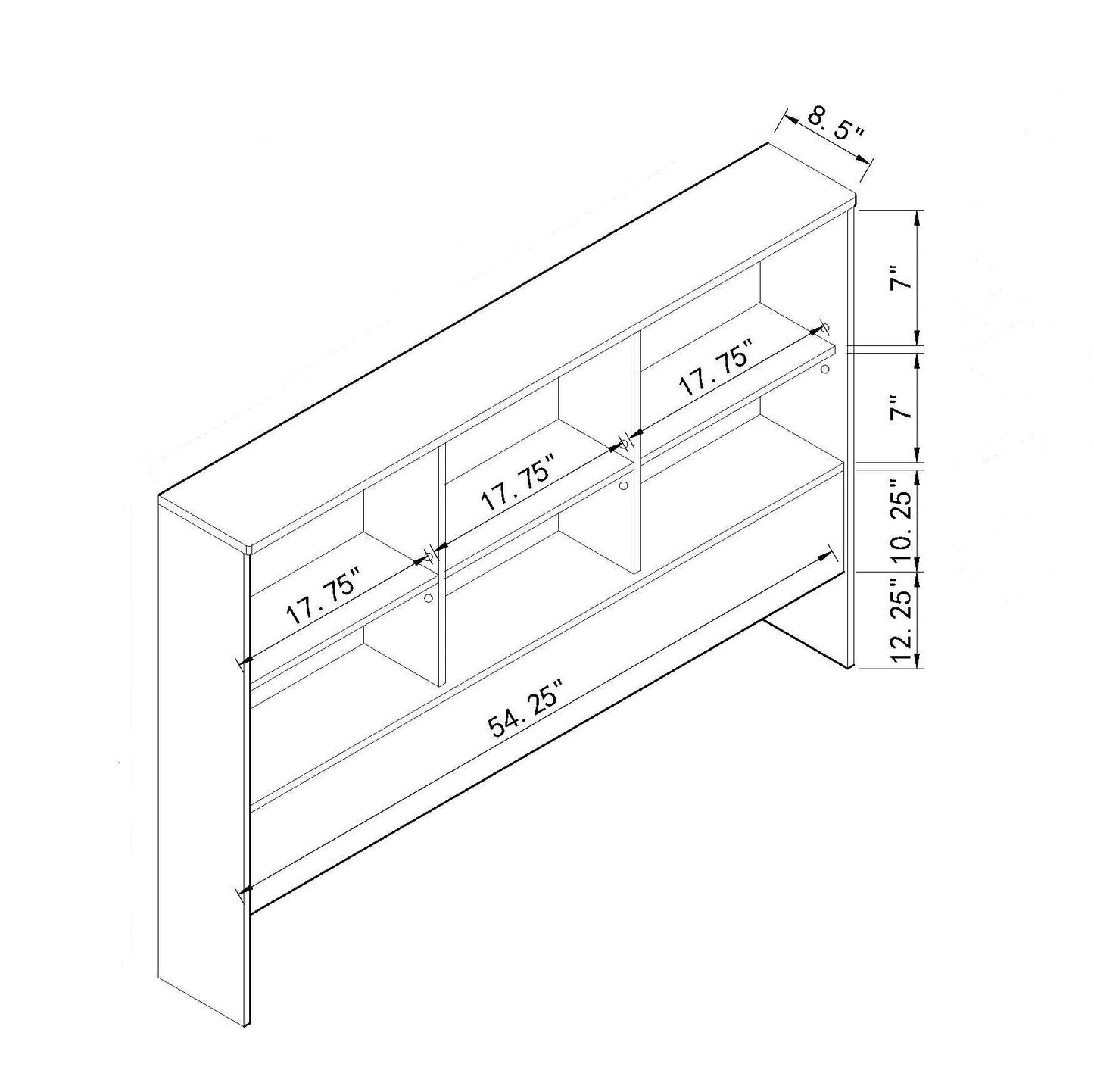 Bookcase Headboard 6 Shelves 3 Shelves Adjustable Top Panel Rounded Corners