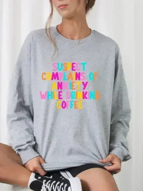 Suspect Anxiety Drinking Coffee Crew Sweatshirt