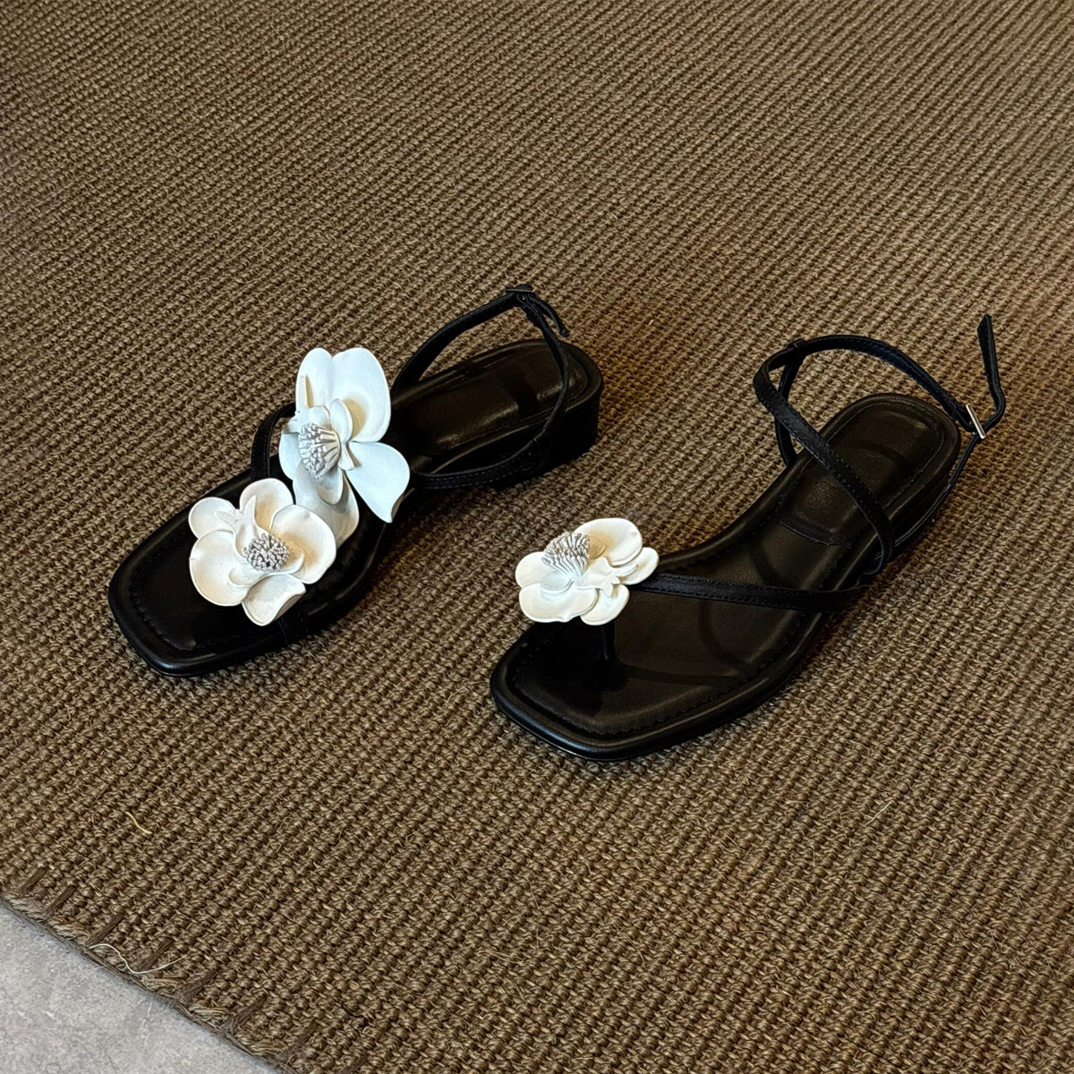 Women's French Floral One-Strap Sandals, New Arrival For Spring & Summer, Fairy Style Soft Leather Open Toe Beach Sandals
