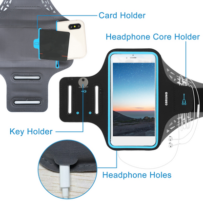 Phone Armband Case Sweat-resistant Armband Phone Holder 7in Max Phone Holder Adjustable w/ Headphone Cable Key Card Holder For Running Jogging Riding