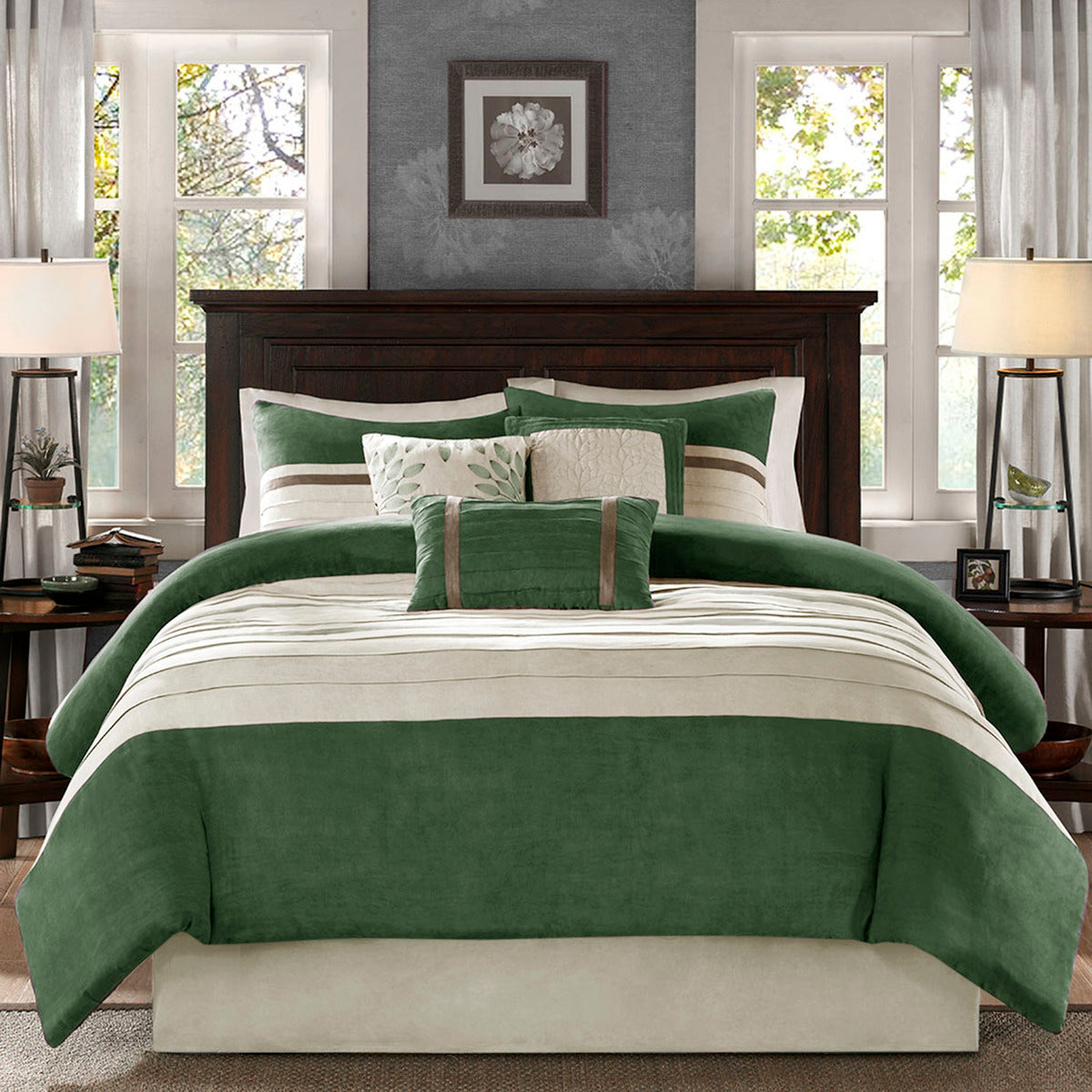 7 Pc Faux Suede Comforter Set Green King