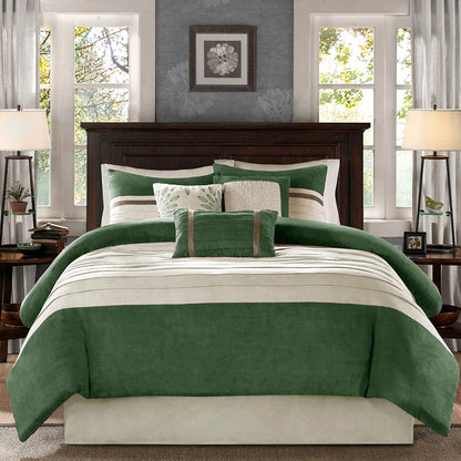 7 Pc Faux Suede Comforter Set Green King