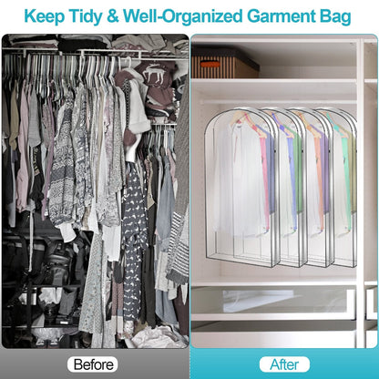 5 Pack 40In Garment Bag for Hanging Clothes Dustproof Waterproof Hanging Clothes Storage Bag Clear Transparent Suits Cover for Sweater Jacket Coat Dre