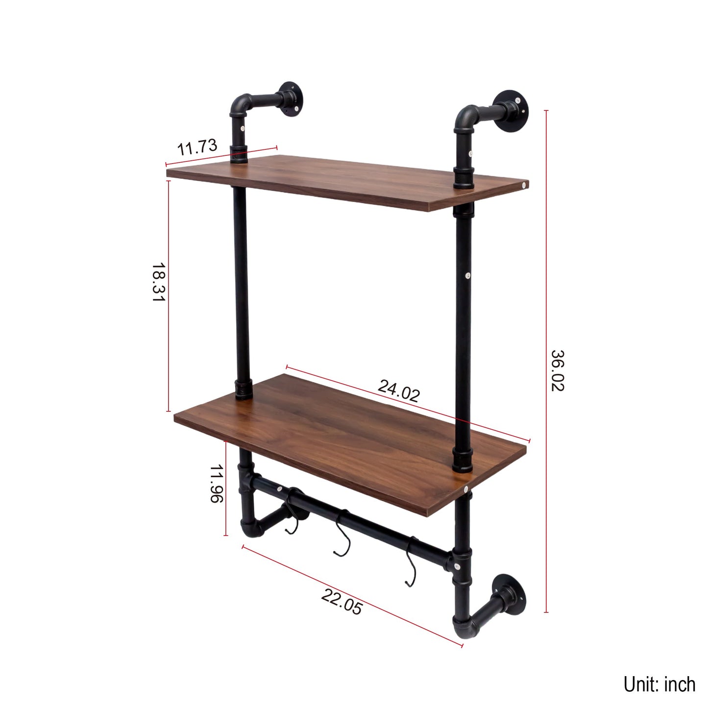 Industrial Pipe Shelf 3-Tier and 2-Tier Wall Mounted Shelves