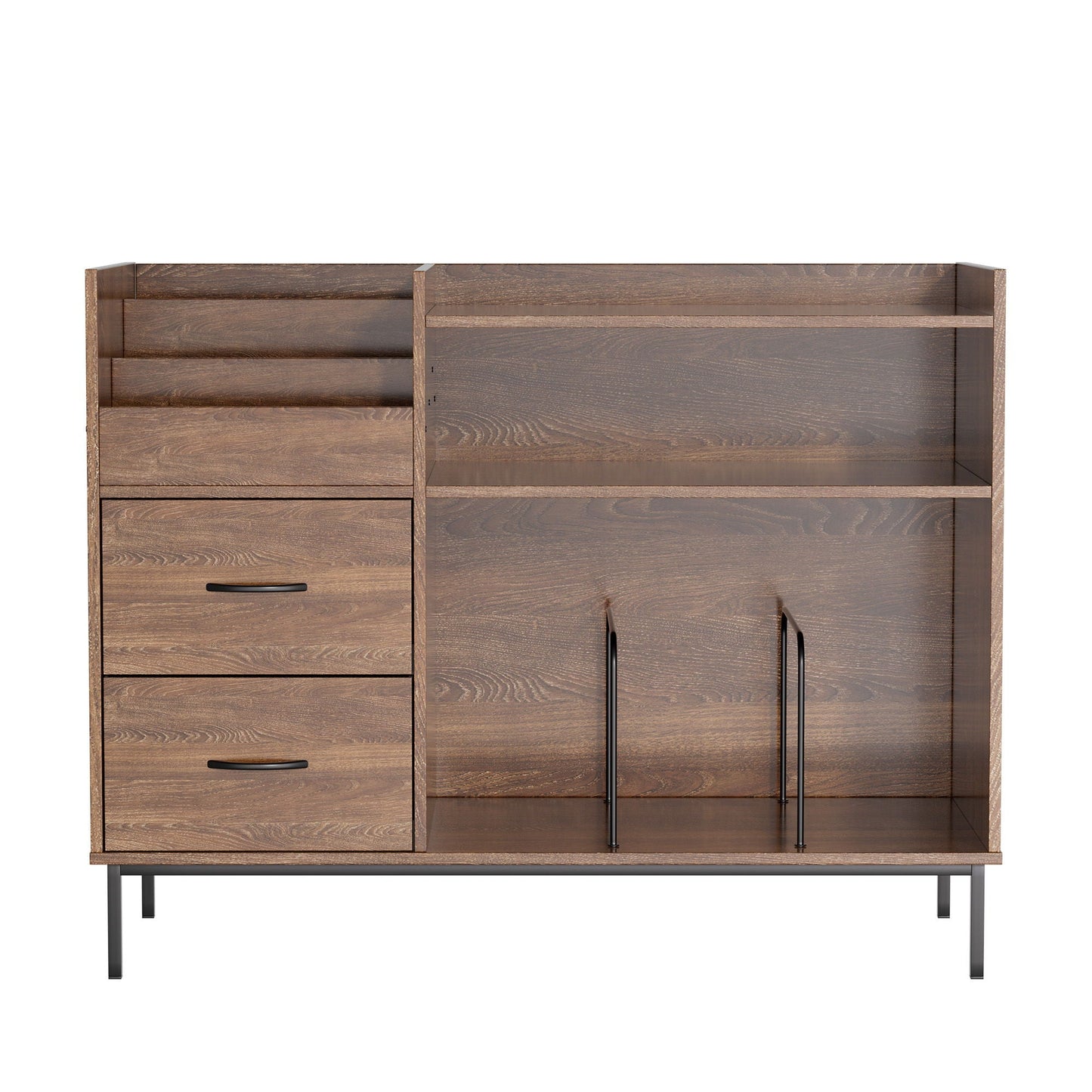 Grain Record Player Stand, Media Console With Speaker Shelf & 2 Drawers