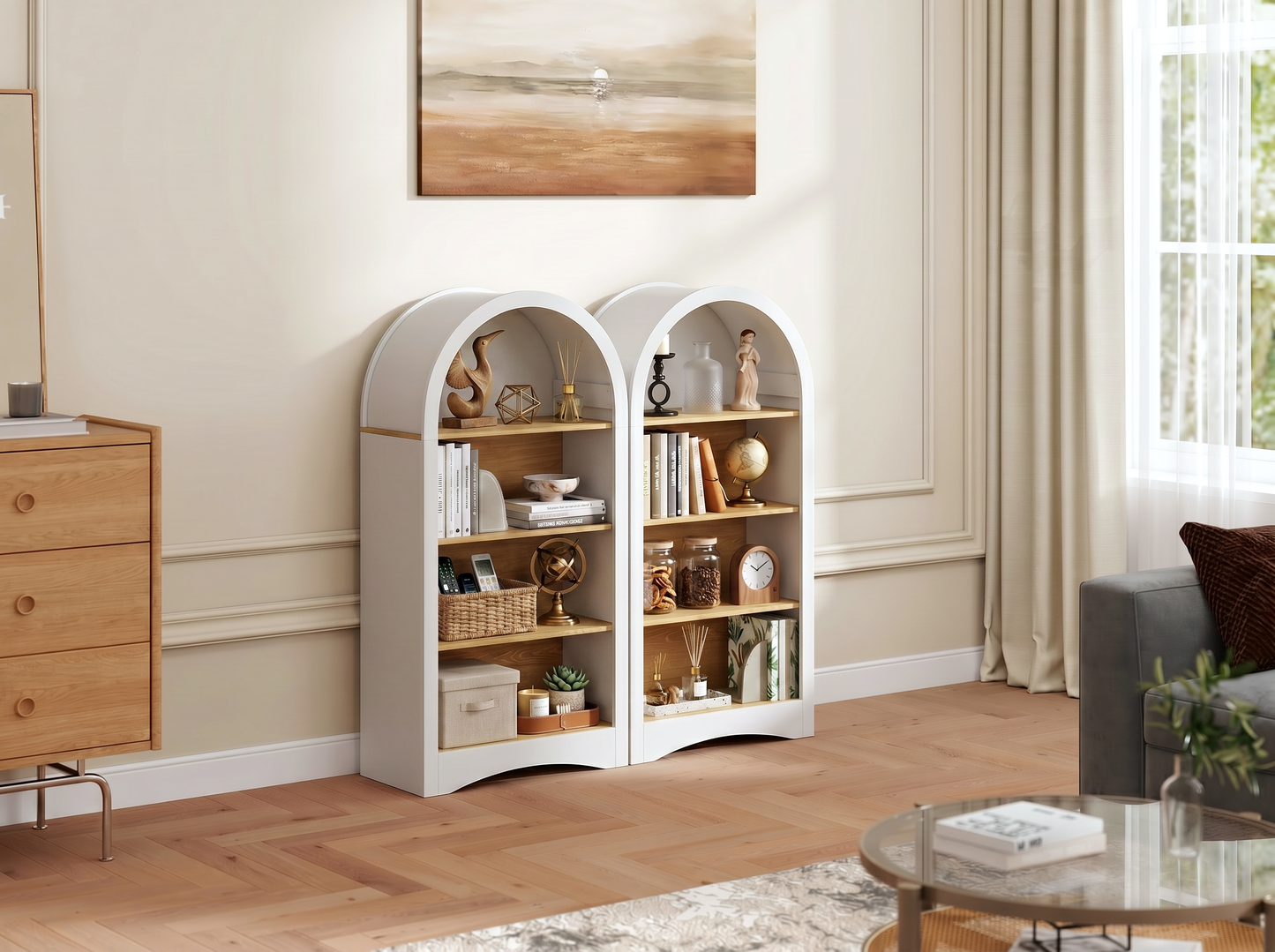 47" Freestanding Display Rack with Woodgrain Shelves