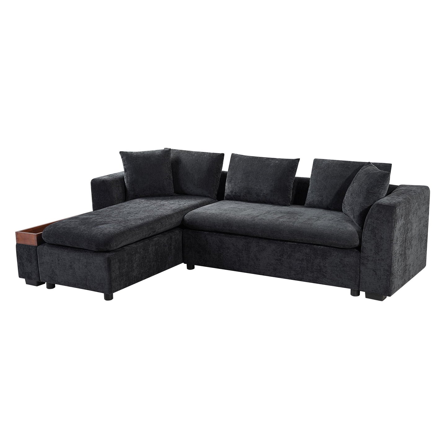 Modern L Shaped Sectional Sofa With Upholstery And Wooden Storage