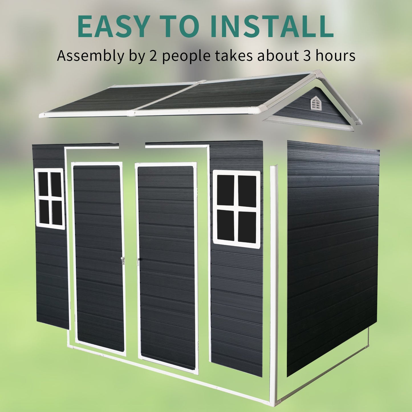 8x4ft Outdoor Resin Garden Shed with Floor and 2 Windows