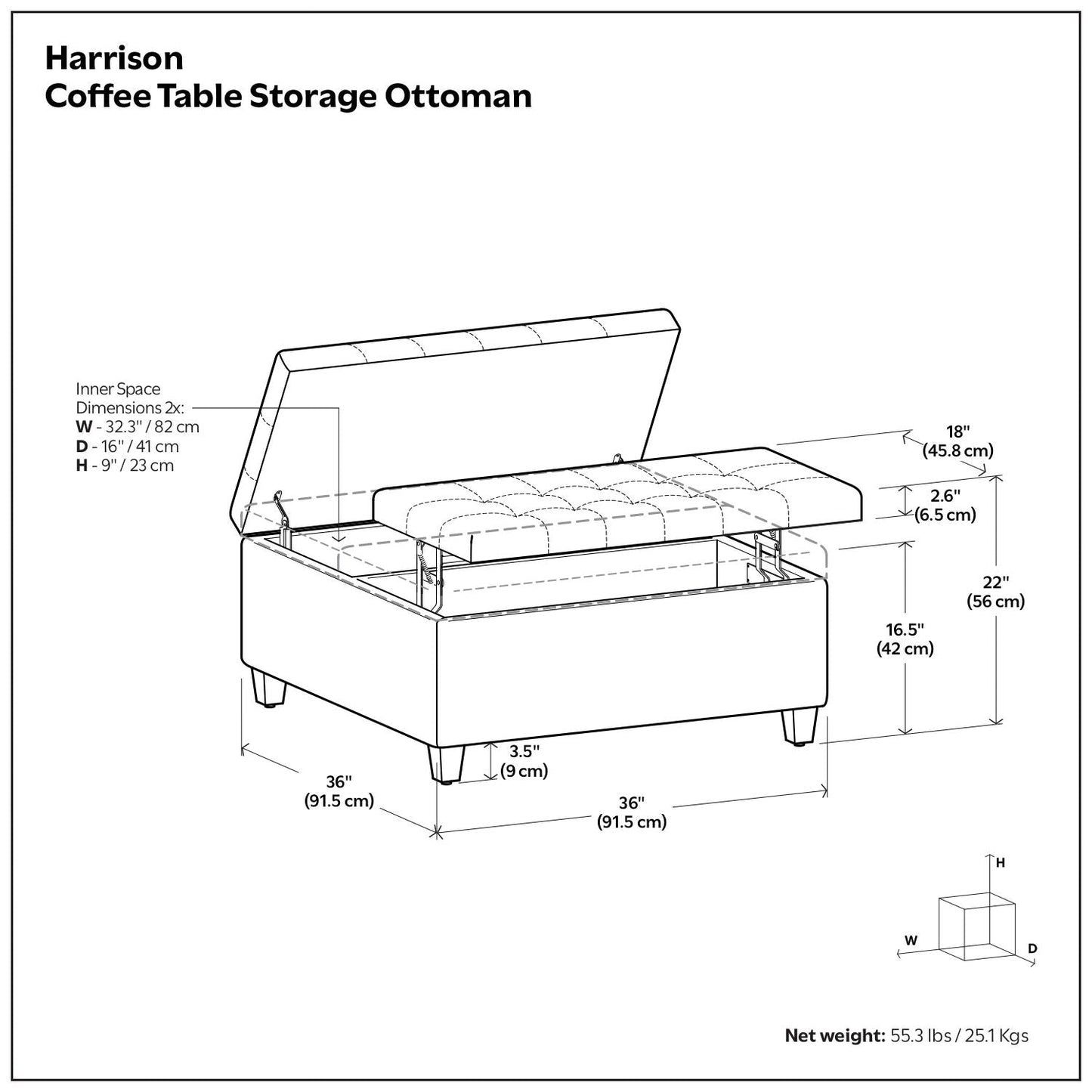 Harrison - Coffee Table Storage Ottoman Lift Top - Stone Gray