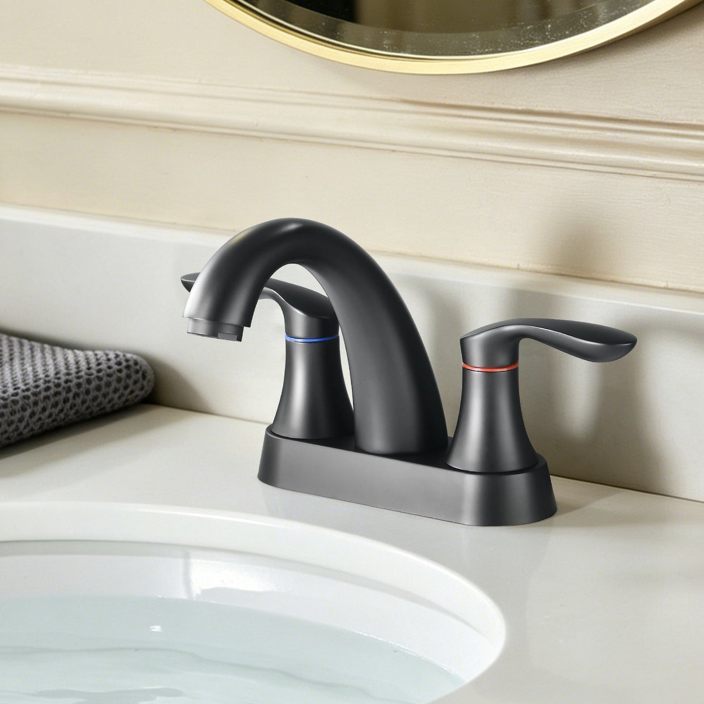 Two Handle 4 Inch Centerset Bathroom Sink Faucet with Pop-Up Drain, Matte