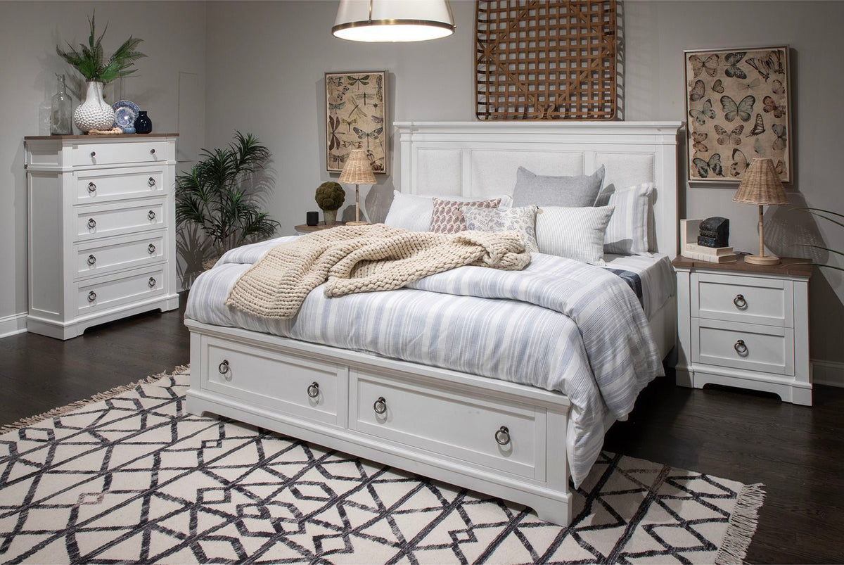 Kingston - Drawer Nightstand - Whisper White And Cerused Nutmeg