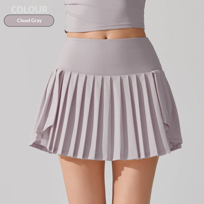 New Pleated Sports Skirt High Waist Lined Pocket Anti-running Badminton Skirt Built-in Yoga Running Tennis Skirt