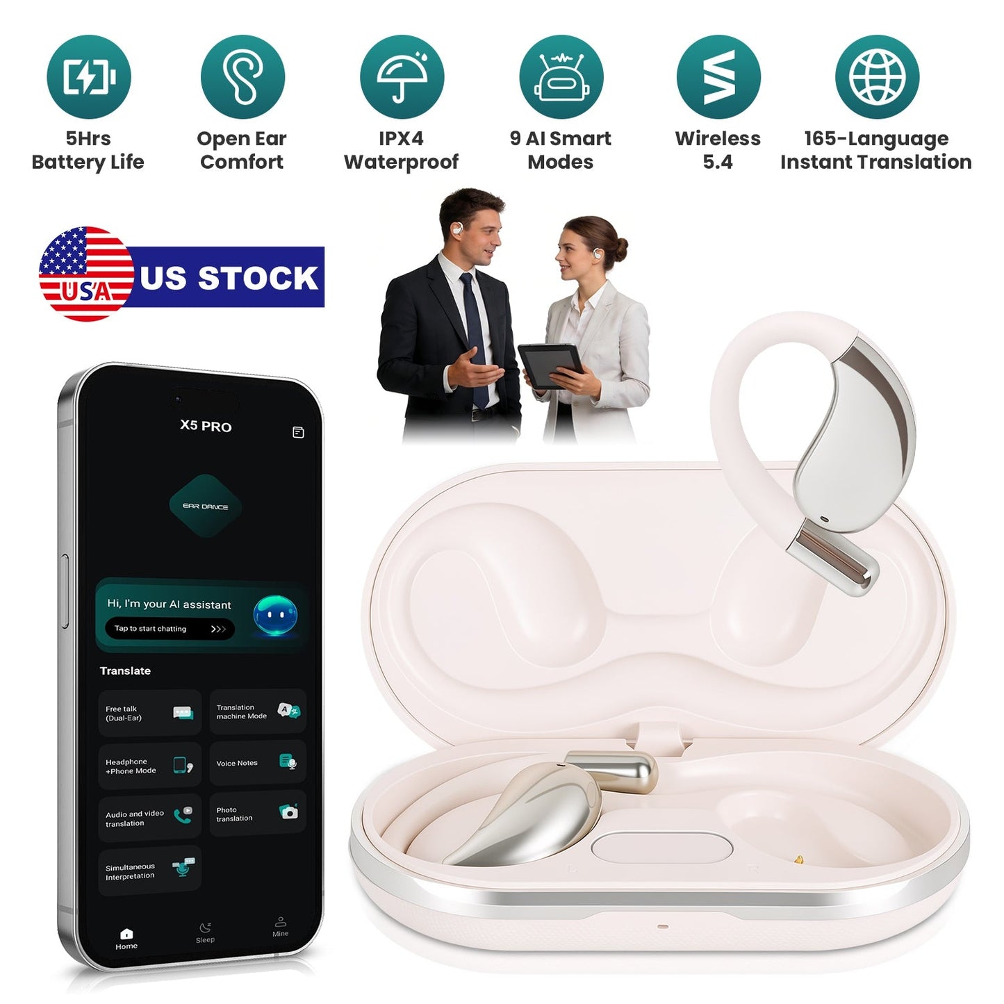 AI Translation Earbuds with 165 Languages & Real-Time Audio