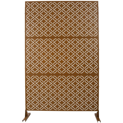 Freestanding Decorative Privacy Screen For Deck Balcony Patio, Metal Privacy - Brown