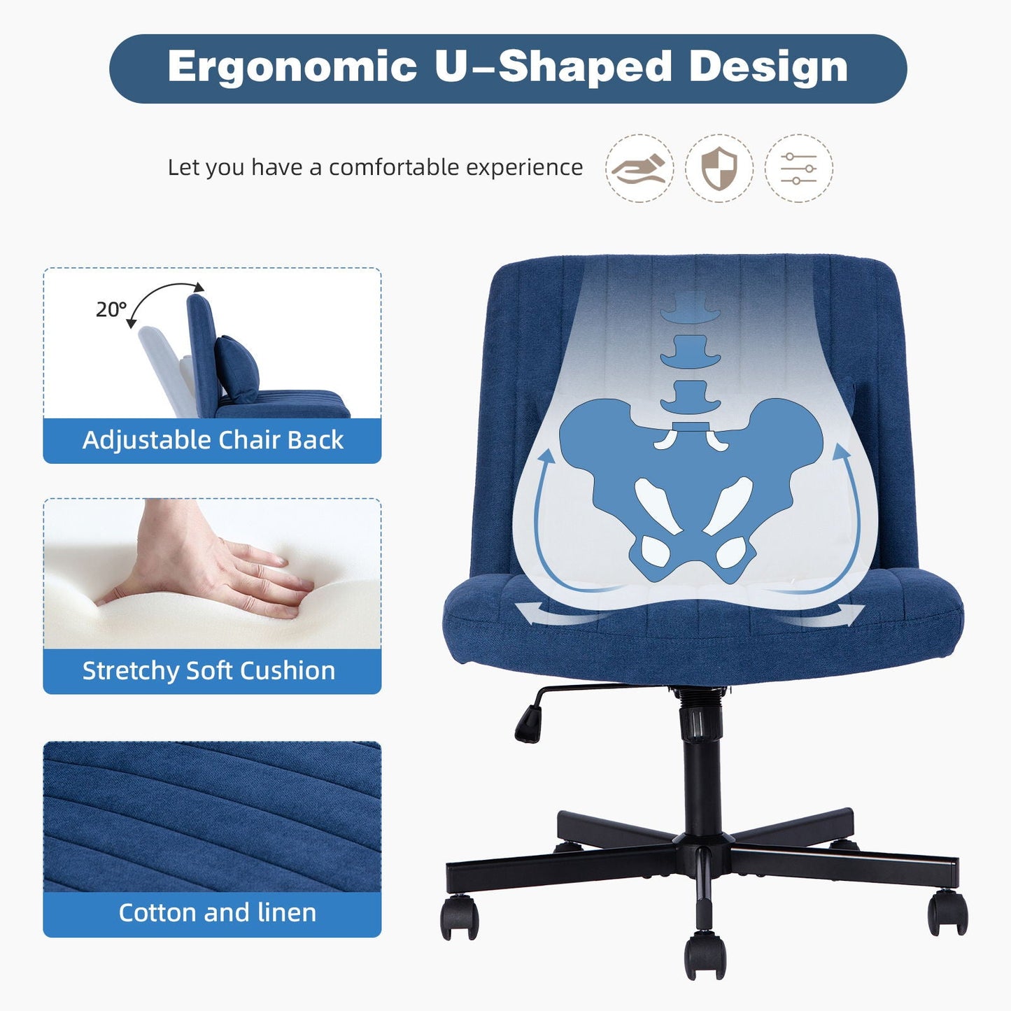 Criss Cross Office Chair With Adjustable Height, Ergonomic Design