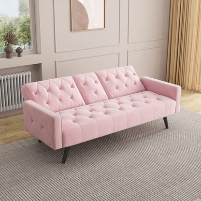 Sofa Bed With Nail Head Trim And Cup Holders - Pink