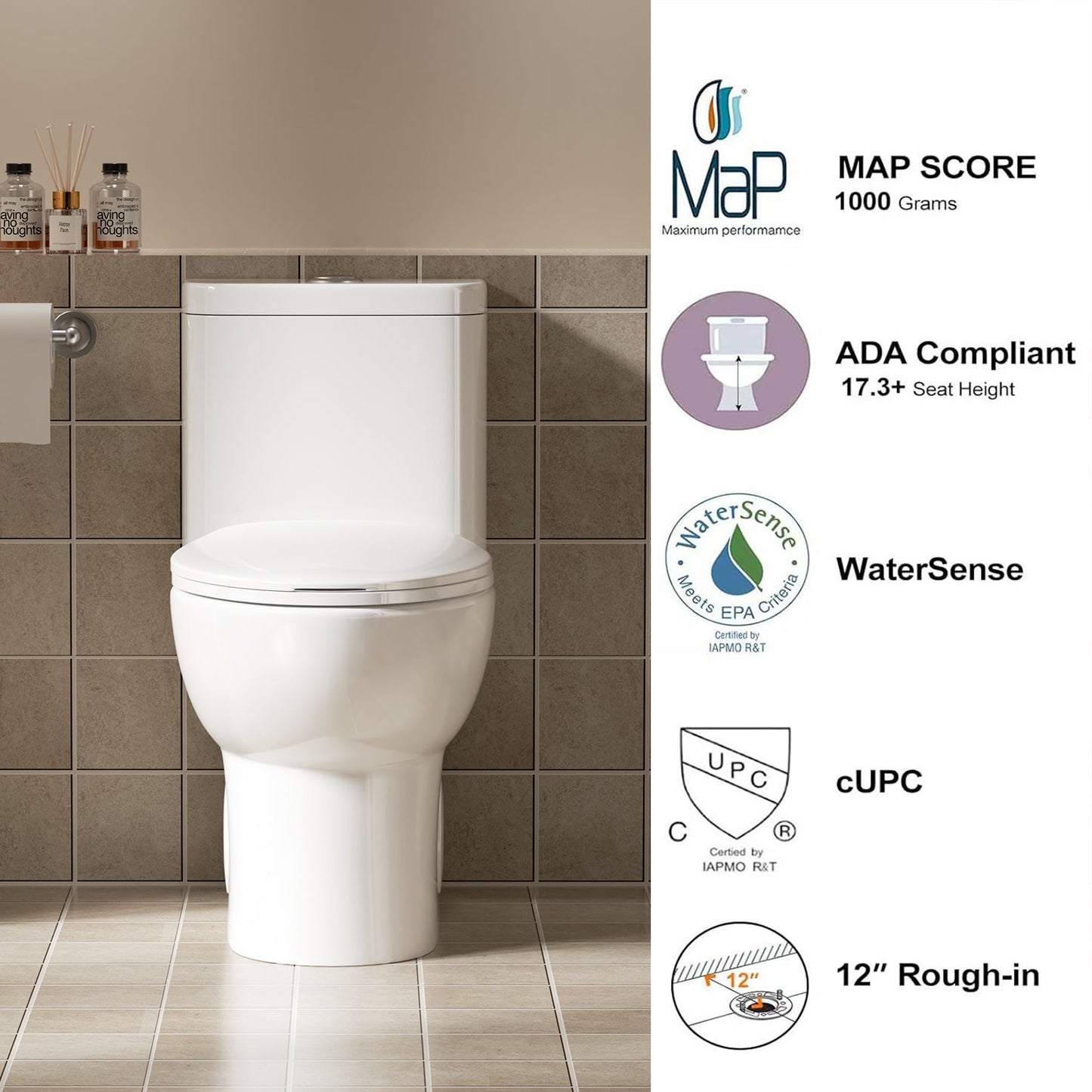 1.1/1.6 GPF Tornado Flush One-Piece Toilet with Comfort Chair Seat