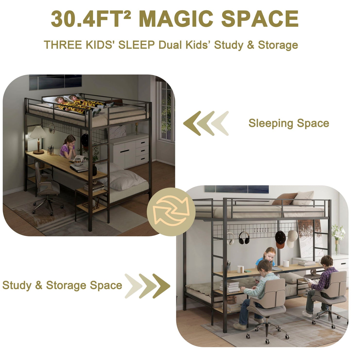 Ethan - Bunk Bed With Desk, Charging Station, Storage Shelves