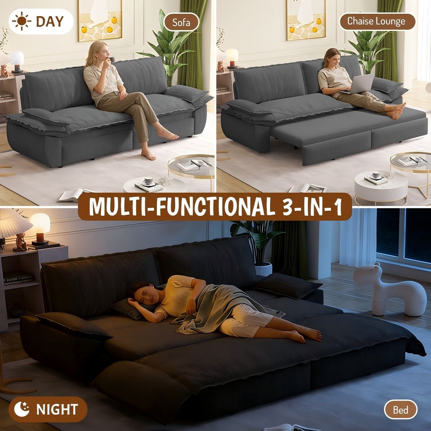 Queen Pull Out Bed, 3 In 1 Convertible Sleeper Sofa