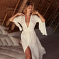 Slub Fabric Flounce Sleeve Deep V-Neck Beach Dress ¨C Vacation Bikini Cover-Up, Sun Protection Kimono