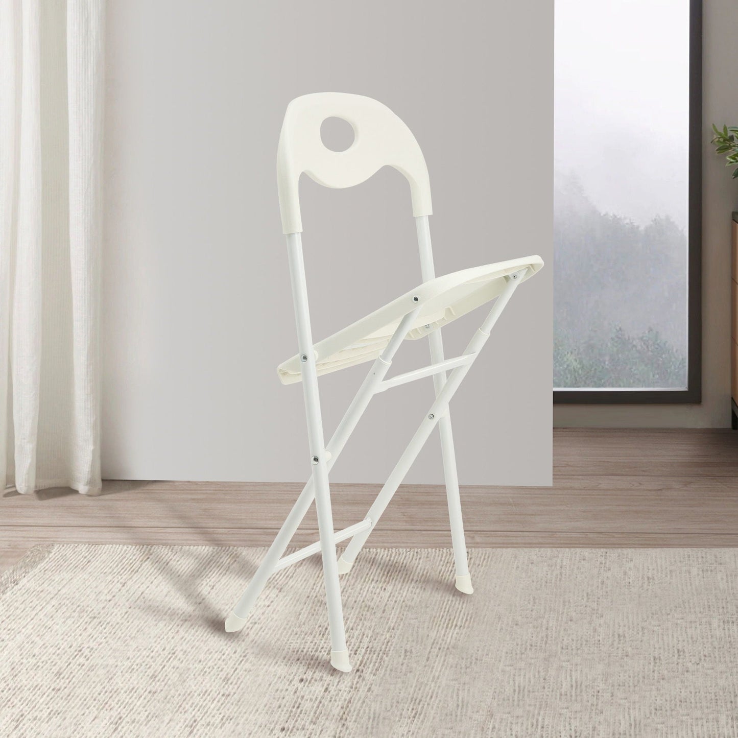 Folding Chairs, Stackable & Waterproof (Set of 4) - White