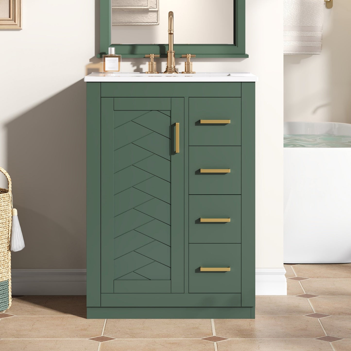 24" Bathroom Vanity with Integrated Ceramic Sink and Storage